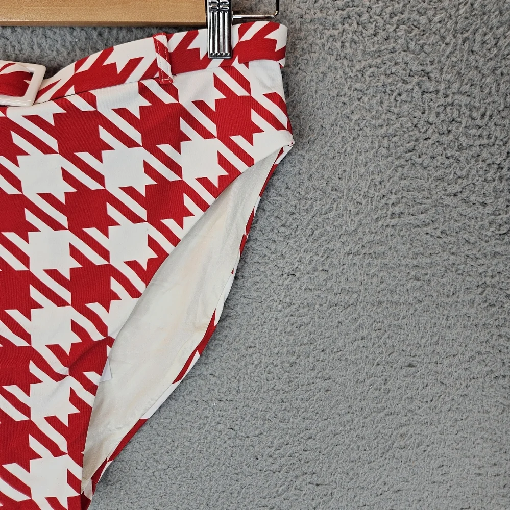 We Wore What Emily Cherry Red White Hounds Tooth Swim Suit Bottom sz L